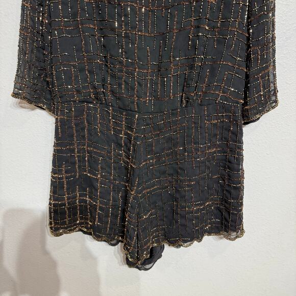 Raga Black Beaded Midnight Kiss Open Back Romper Sz M - Picture 4 of 11